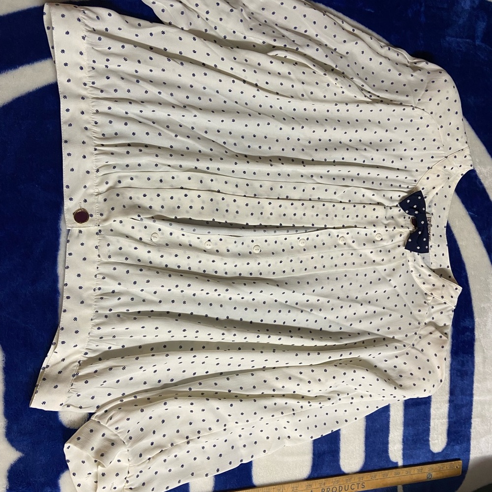 Vintage White Blouse with Navy Accents, skirt included